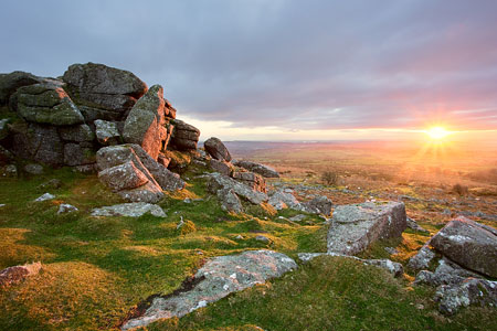 Beautiful sunset from Pew Tor, Dartmoor